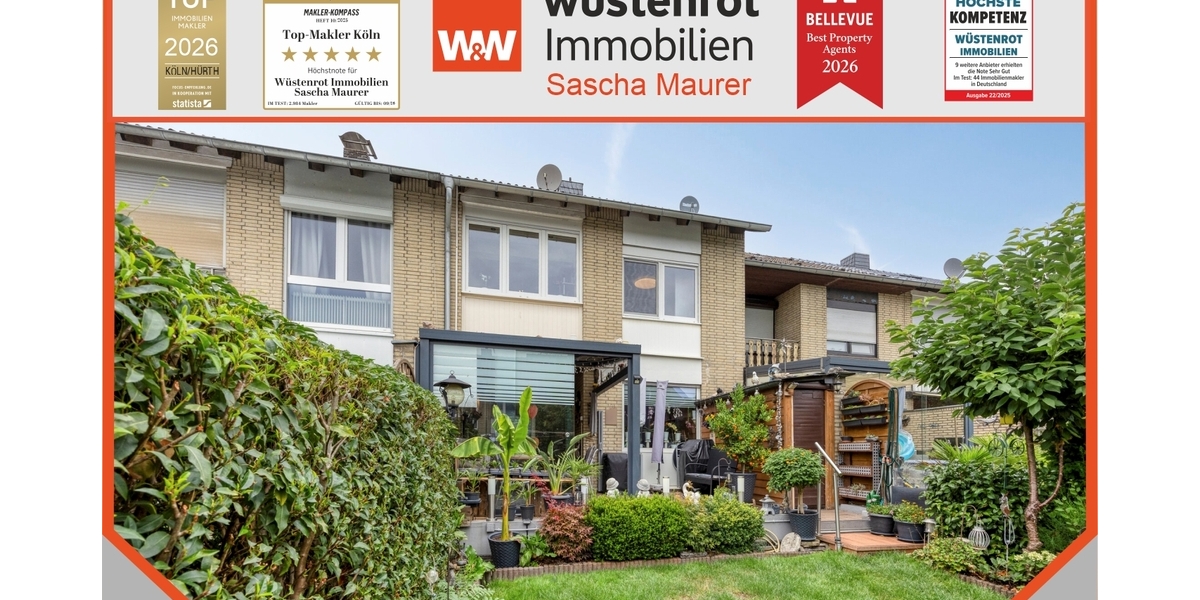 Top gepflegtes Reihenmittelhaus mit gemütlichem Garten, Terrasse und Garage in beliebter Wohnlage - Reihenmittelhaus Pulheim / Brauweiler Brauweiler | Angebot:27285366